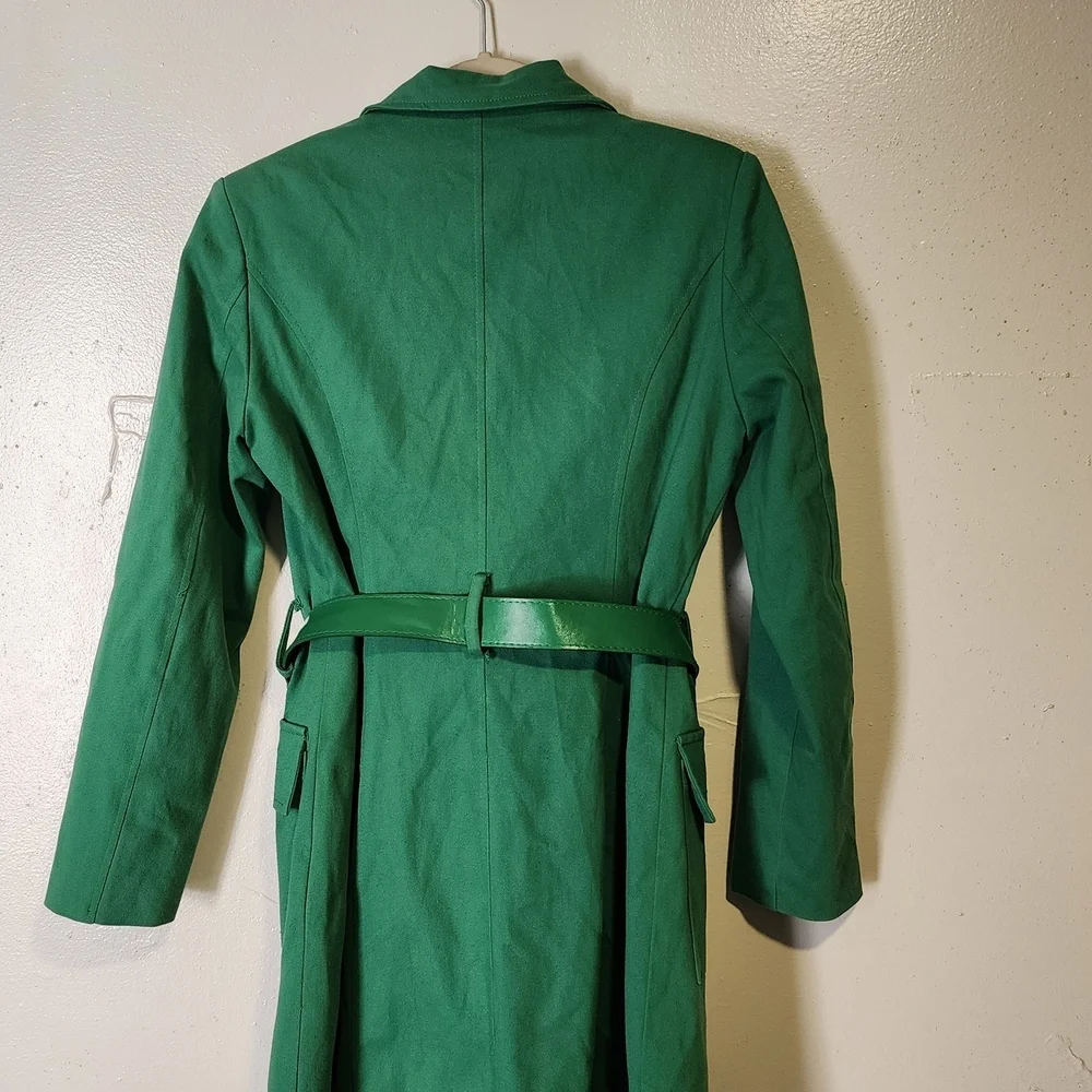 Emerald Green Women's Long Blazer Coat with Belt Missing Top Button - Picture 2 of 2